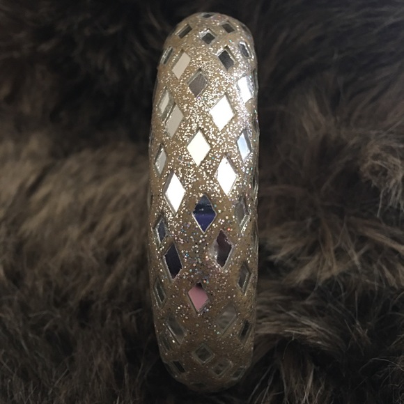Glitter fabric diamond mirror bangle bracelet - Picture 4 of 5